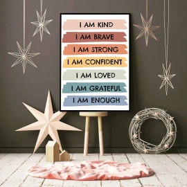 Kid Affirmations Wall Art Canvas Painting I Am Kind I Am Enough Colorful Poster Prints Nursery Kids Room Playroom Wall Art Decor