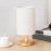Linen Table Lamp LED Linen Night Lamp w/Warm White Light Nightstand Lamp Wooden with Cylinder Shade Table Lights Living Room