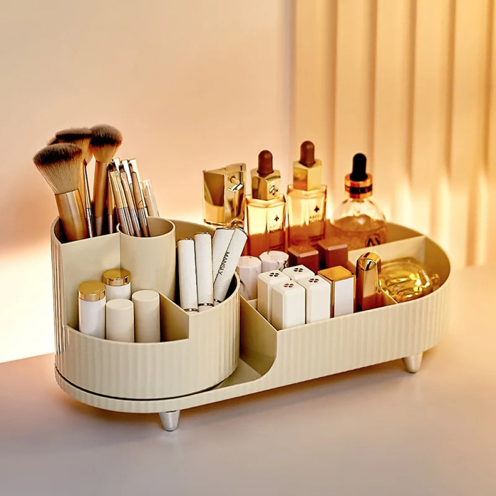 360° Rotating Cosmetics storage box Desktop large capacity makeup brush Lipstick eye shadow Powder puff storage rack